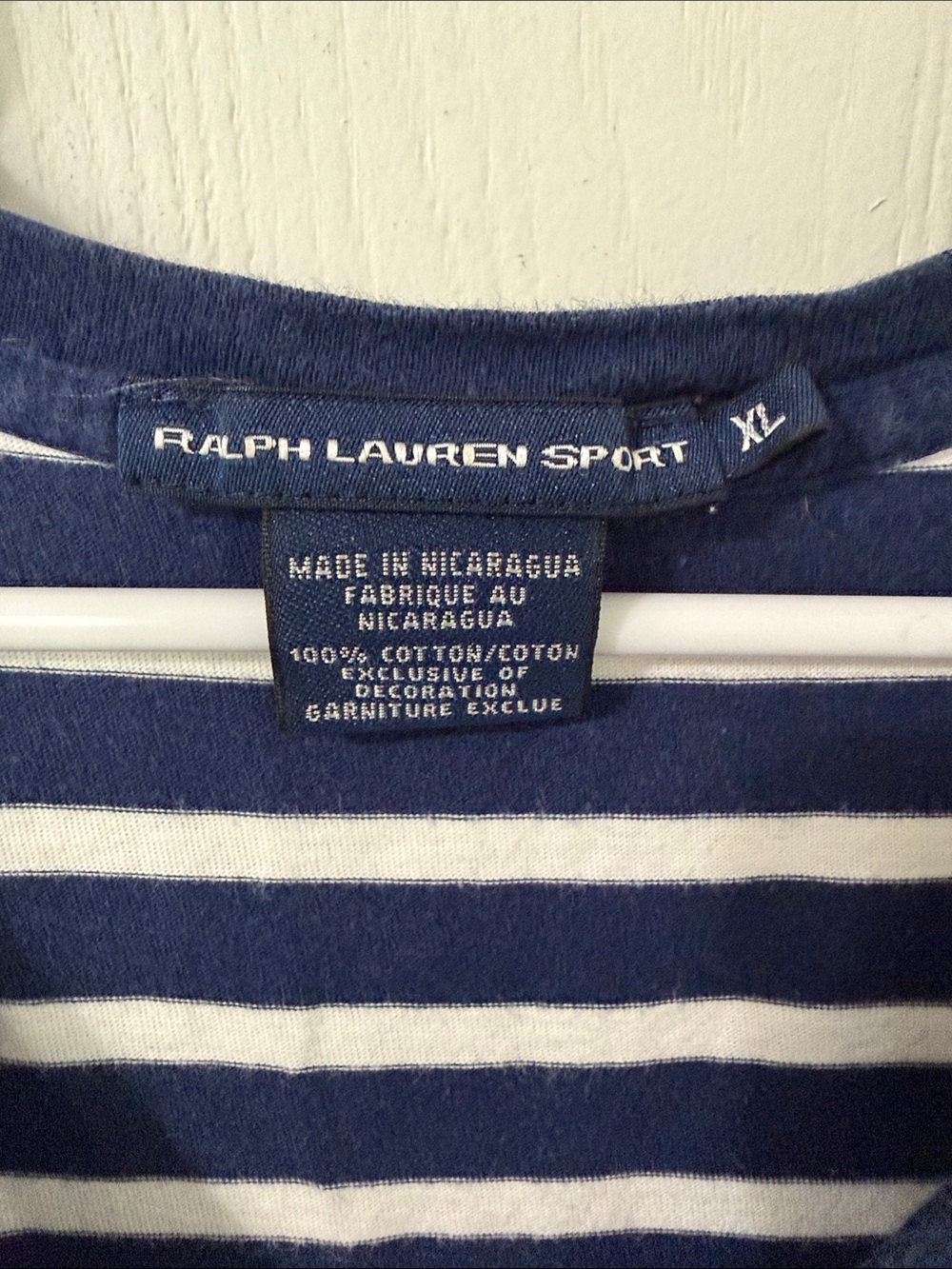 Ralph Lauren Sport Vintage Stripe Navy White V Neck Tee Like New Size XL - Picture 3 of 4